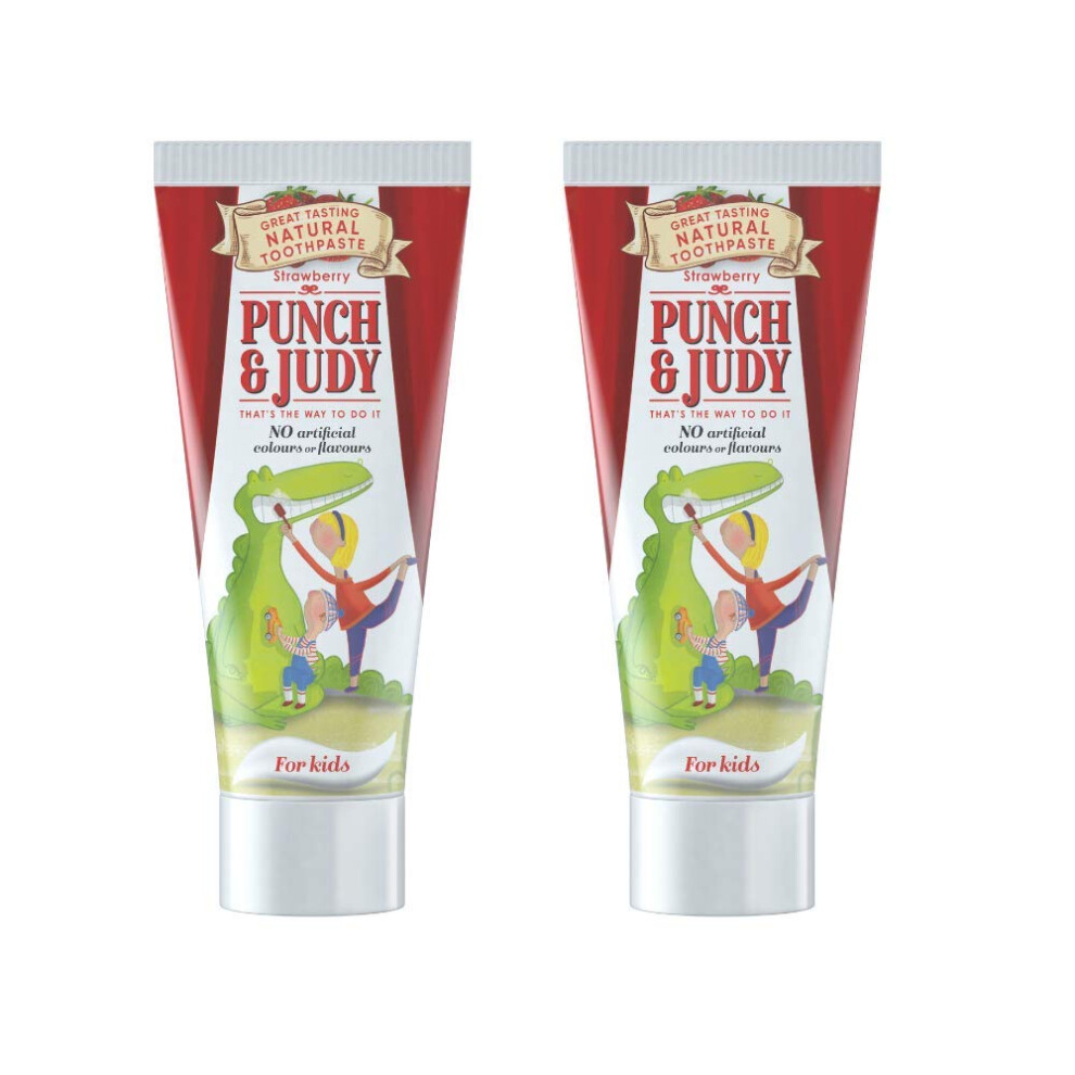 Punch And Judy Punch & Judy Kids Natural Toothpaste, Strawberry Flavour, Natural Ingredients, Fluoride, 6+ Months, Sugar Free (2 X 50Ml)