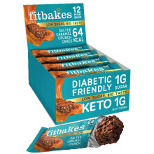 Fit Bakes 64 Calories Salted Caramel Bars, Diabetic Chocolate Keto Snack, 1 Net Carb Low Sugar Chocolate Crunch Cakes (12x19g) Biscuits Diabetic Swee