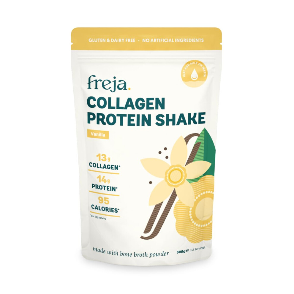 Freja Collagen Protein Shake | Vanilla | Natural Bone Broth Powder | Dairy & Gluten Free | 300G (12 Servings)