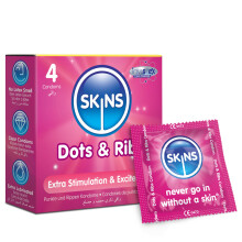 Skins Dots & Ribs Condoms 4 Pack - Ribbed and Dotted Condoms for Enhanced Pleasu