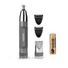 BaByliss Super-X Metal Precision Detail Trimmer - 3-in-1 Nose, Ear & Eyebrow Trimmer, 2 Attachments, 2 Comb Guides, Battery-Powered, 7066U