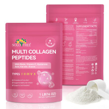 Multi Collagen Peptides Powder, 1 lb Unflavored Hydrolyzed Collagen Types I, II, III, V & X with Biotin, Hyaluronic Acid & Vitamin C – Keto & Paleo