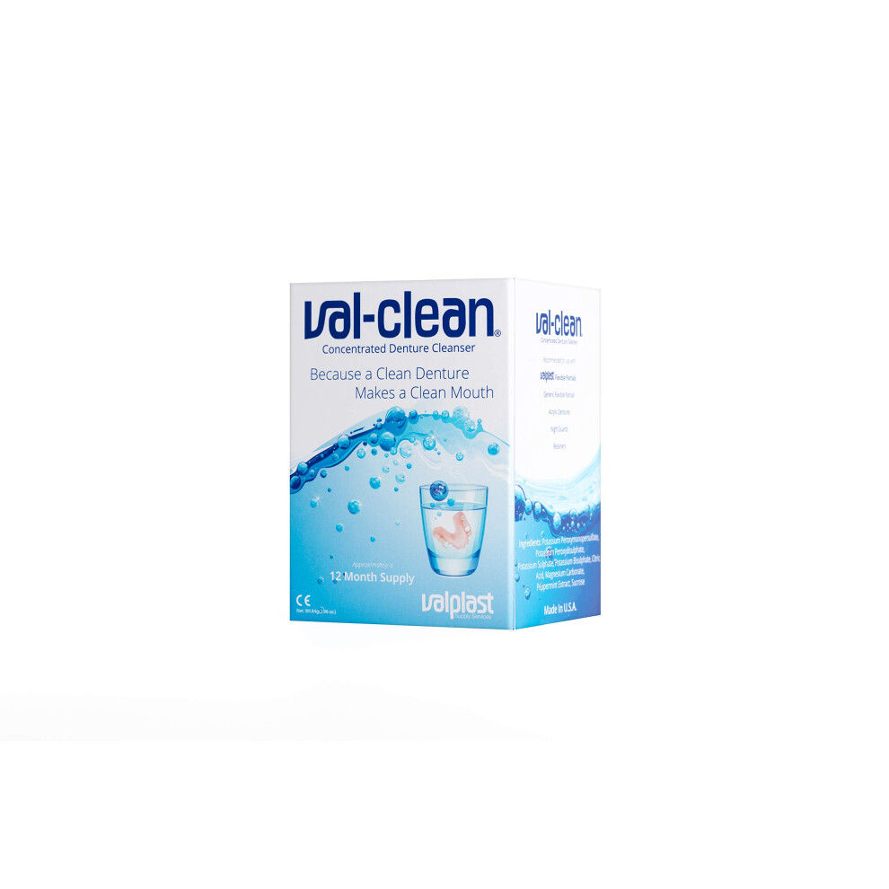 Val-Clean Concentrated Denture Cleaner 12 Sachets - 1 Year Supply For Valplast Flexible Dentures & All Other Appliances