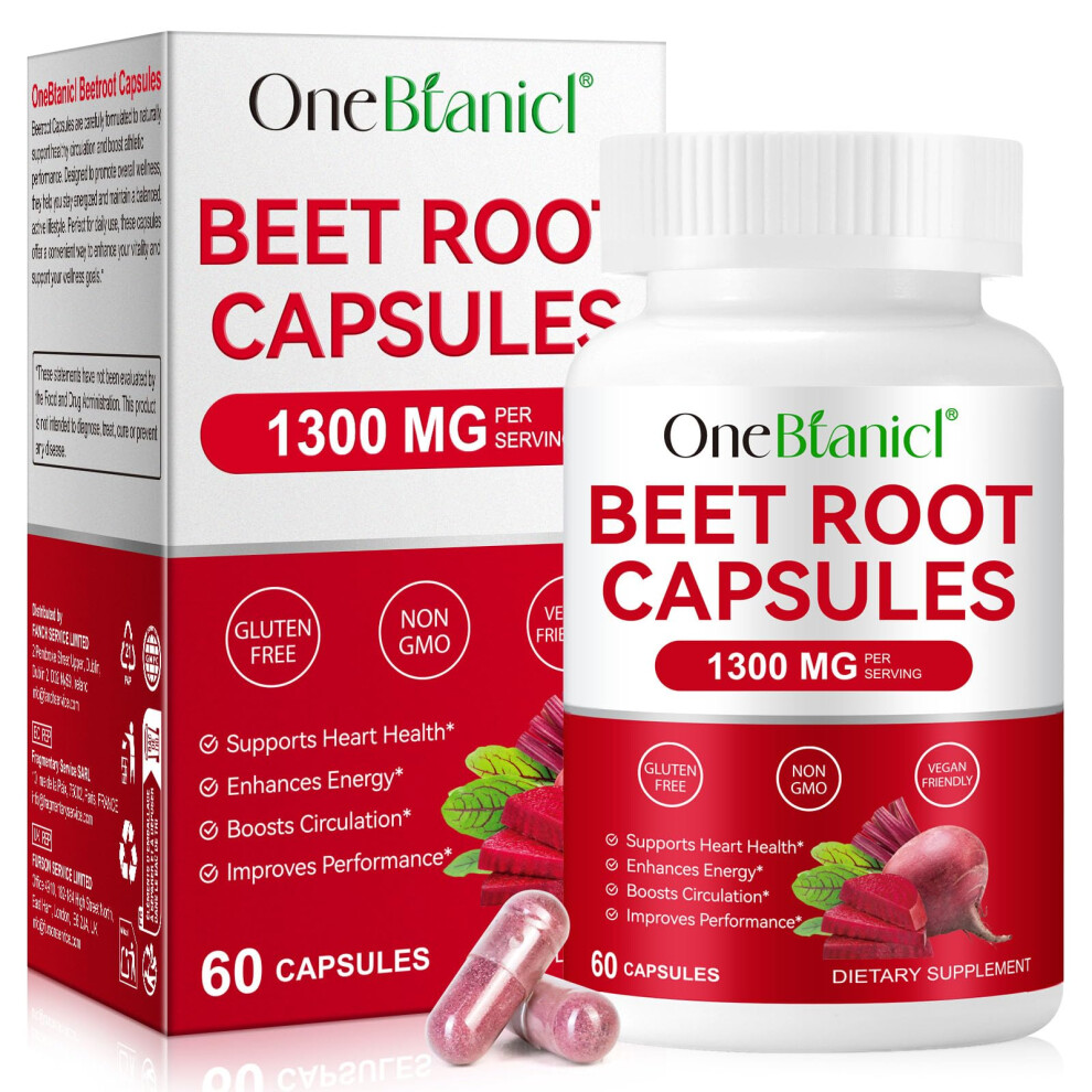 Rosabella Beetroot Capsules, Beetroot Supplement 1300Mg, Nitric Oxide Boost, Natural Beet Root Extract Rich In Vitamins & Minerals, Non-Gmo, Vegan, Gluten-Free