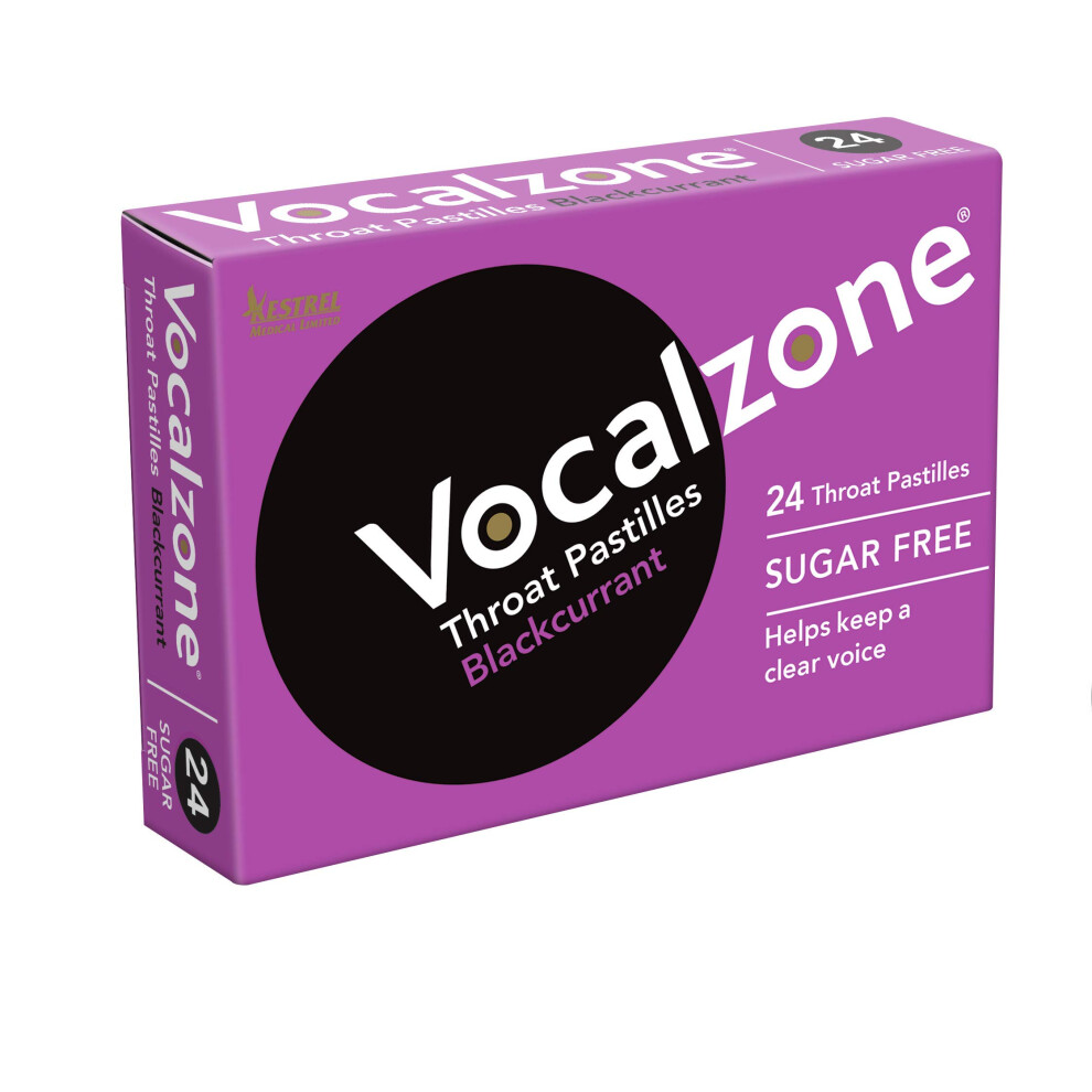 Vocalzone Throat Pastilles Blackcurrant Sugar Free 24 - For Sore Throats And Hoarseness When Overusing Your Voice. Produced And Sold In The United Ki