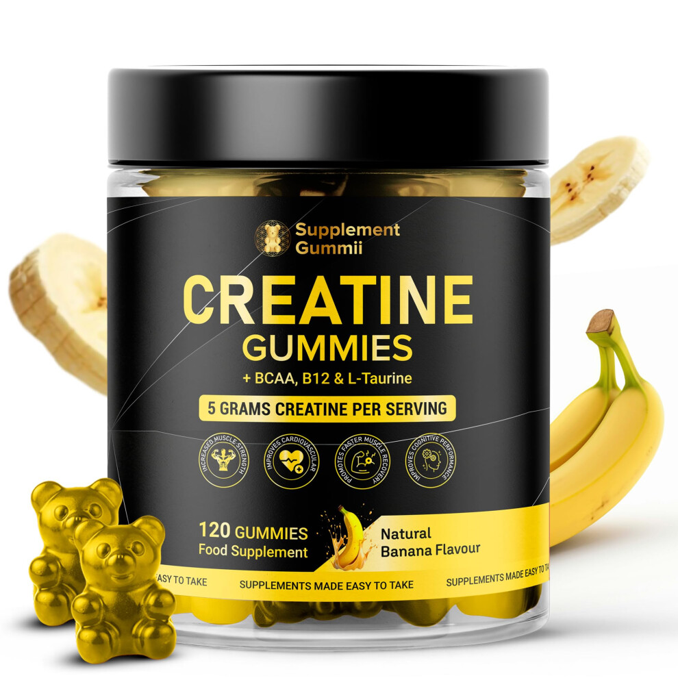 Supplement Gummii Creatine Monohydrate Gummies 5000Mg With Bcaa 500Mg, Vitamin B12 200Mcg & Taurine 500Mg - 120 Vegan Gummies For Men & Women - Muscle Growth, Strength