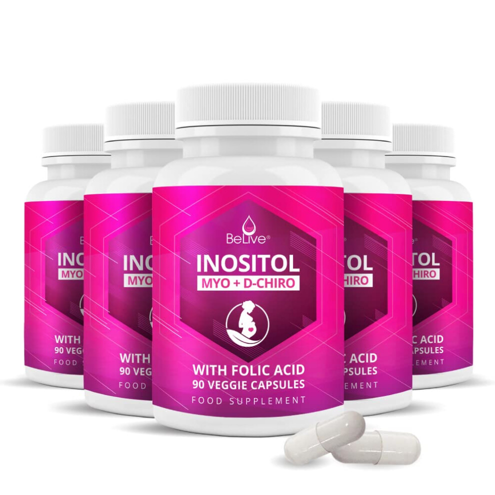 Belive Myo-Inositol & D-Chiro Inositol Capsules With Folic Acid For Pcos | Prenatal Fertility Supplements For Women | Vitamin B8 | Improves Hormonal Balance
