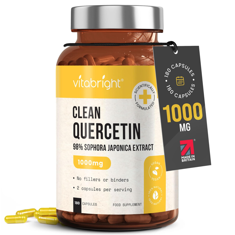 Vitabright Quercetin Supplement 1000Mg | 180 Capsules | 2 Daily | 500Mg Per Capsule | Quercetin Powder Bio Flavonoids Supplements | Vegan | No Additi