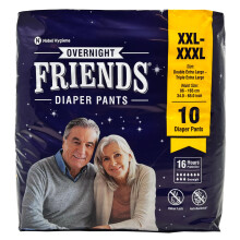 Friends Overnight Maxiumum Absorbency Disposable Pull-Up Unisex Incontinence Pants XXL (34-65inch) - 10 Protective Pants
