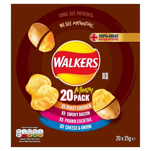 Walkers Walkers Meaty Variety Multipack Crisps Box 20x25g,