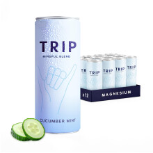 TRIP Cucumber Mint Sparkling drink with 120MG calming Magnesium + Lion’s Mane + Chamomile + Lemon Balm. Low Calorie and Vegan (Pack of 12 x 250ml) -