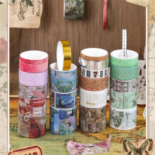 24 Rolls Retro Washi Tapes for Scrapbooking, Decorative Adhesive Masking Tape Set for Diary and School Supplies D