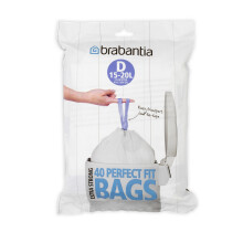 Brabantia IdealFit Bin Liners (Size D/15-20 Litre) Ideal Quality Thick Plastic Trash Bags with Tie Tape Drawstring Handles (40 Bags)