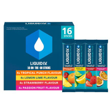 Liquid I.V. Hydration Multiplier Electrolyte Powder Mix Variety Pack, Lemon Lime, Passionfruit, Strawberry and Tropical Punch Flavours