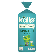 Kallo Spinach & Pesto Veggie Cakes,Lentil & Pea Puffed Crackers Made From Plants, High in Protein and Fibre Low Fat Healthy Snacks, Vegan Friendly, G