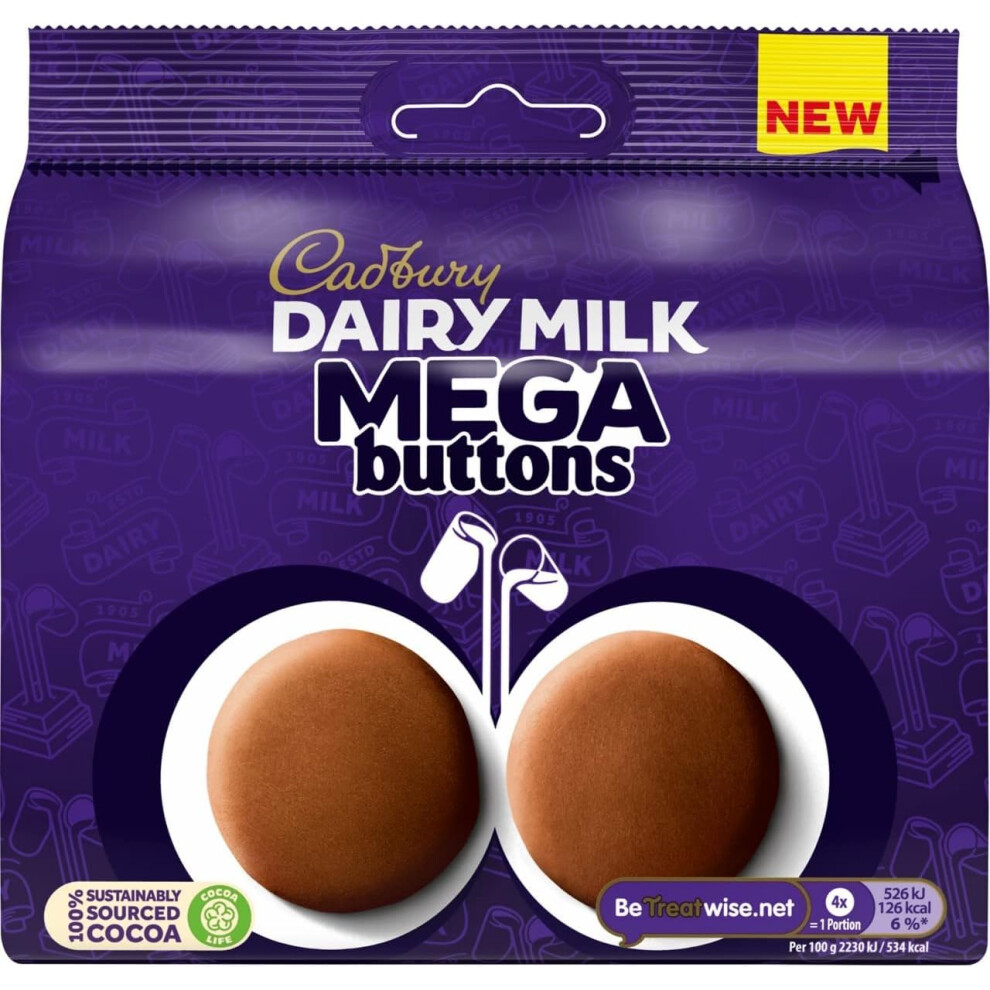 Cadbury Dairy Milk Mega Buttons, Giant Chocolate Buttons For Sharing, 192 G (Pack Of 1)