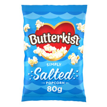 Butterkist SIMPLY SALTED Popcorn 80 g, Case of 6 Bags - Gluten free, Source of Fibre, Made from Wholegrains, No Artificial Colours or Flavours, Suita
