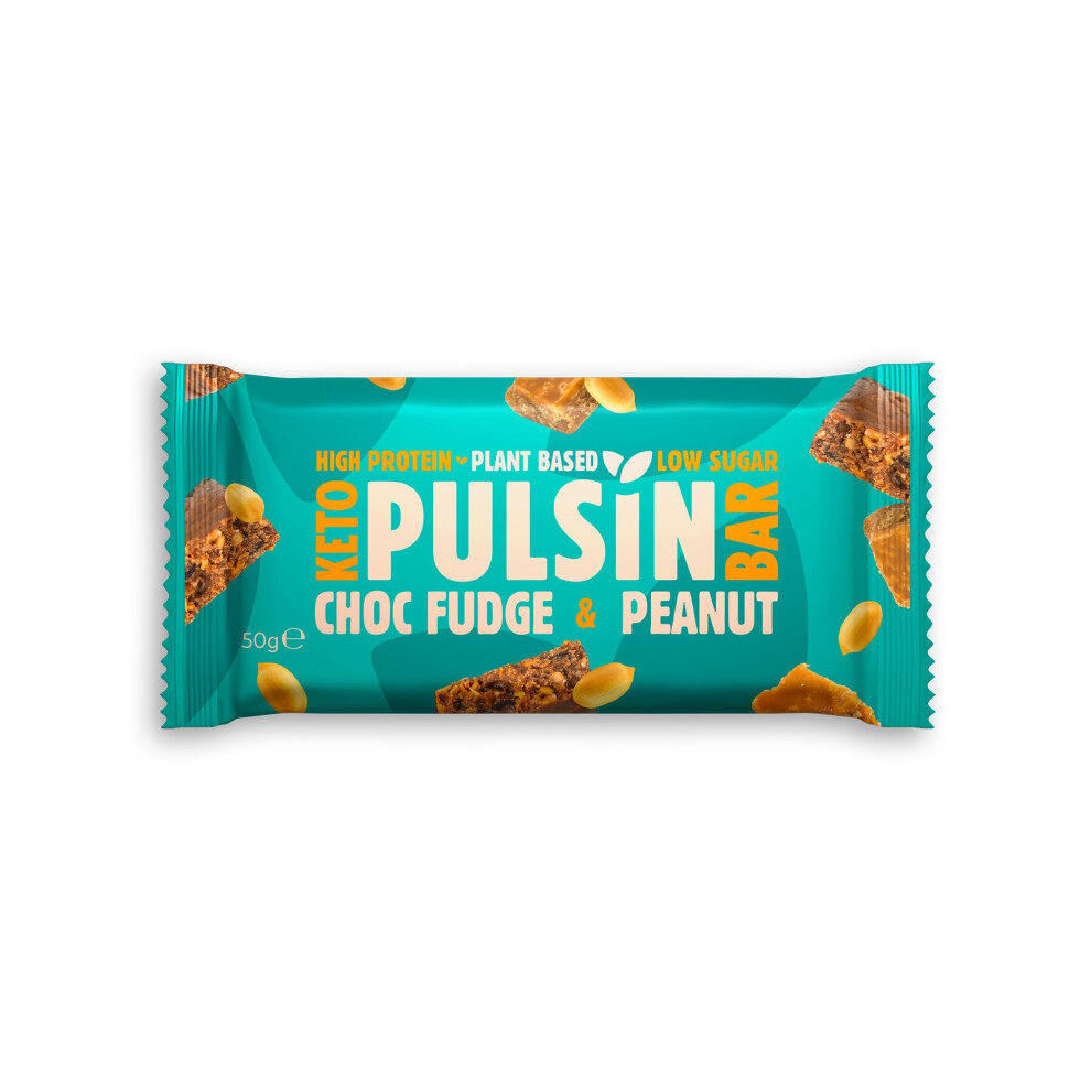 Pulsin - Plant Based Keto Protein Bars - Choc Fudge - 50G X 18 - 12.6G Protein, 9.3G Fibre, 8.6G Carbs Per Serving - Gluten, Palm Oil & Dairy Free