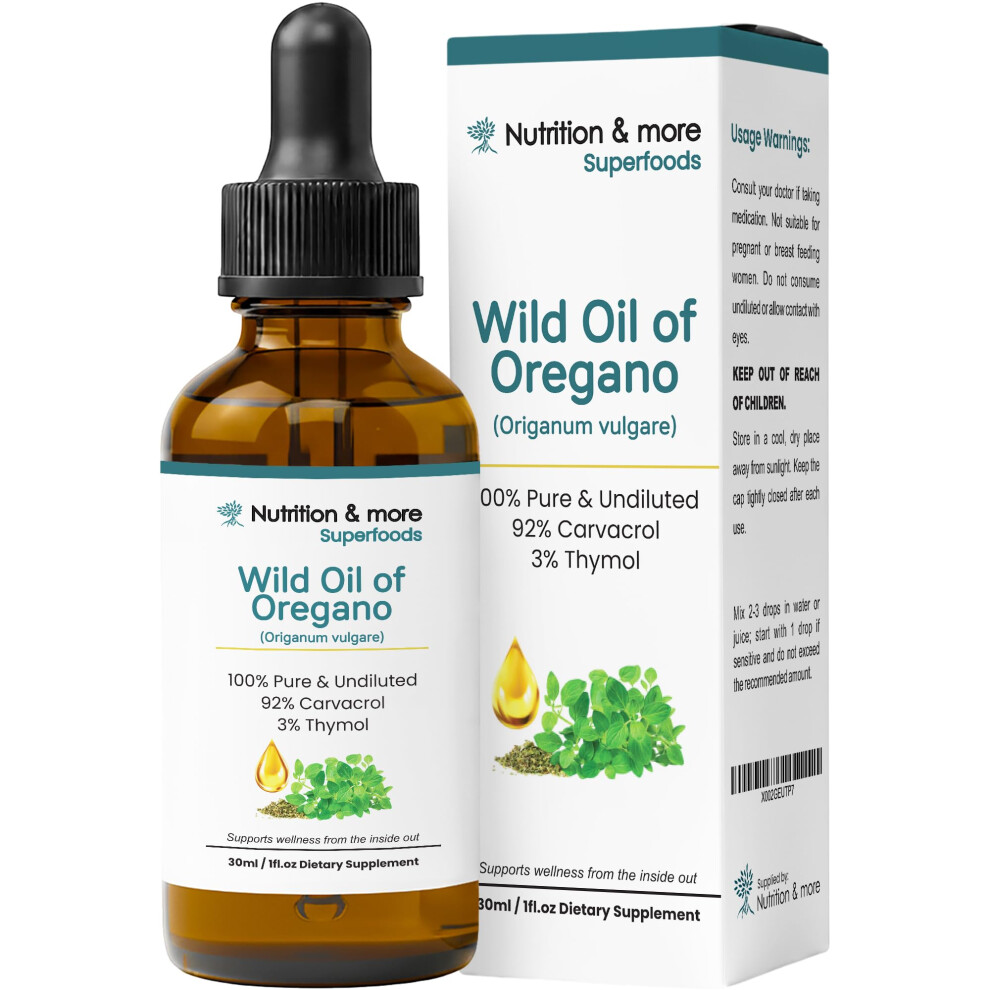 Nutrition & More 30Ml Oregano Oil, 100% Pure & Undiluted Wild Oregano Oil With 92%