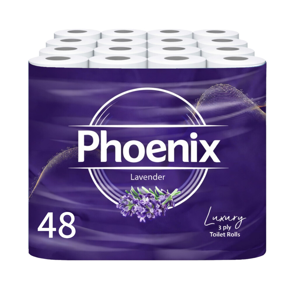 Phoenix Soft Fragranced Luxury Toilet Rolls Bulk Buy - Quilted 3 Ply Toilet Paper - Toilet Tissue (48 Pack) Lavender/White