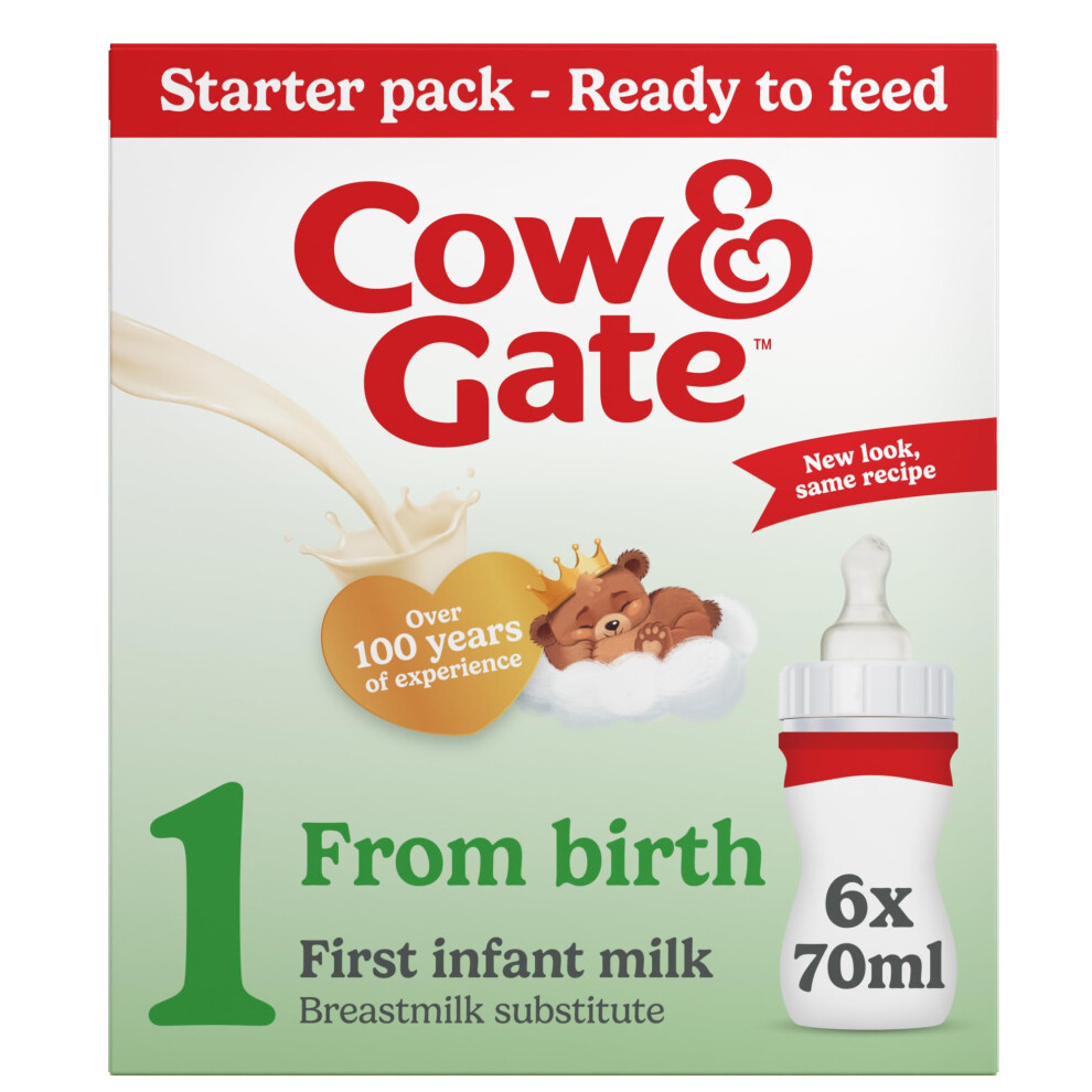 Cow & Gate 1 First Baby Milk Formula, Starter Pack From Birth, 6X70ml