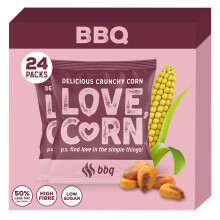 LOVE CORN BBQ Barbecue Crunchy Corn (24 x 20g) - High Fibre Snack, High Oleic Sunflower Oil, Gluten-Free, Vegan, Kosher, Low Sugar, Healthy Lunchbox