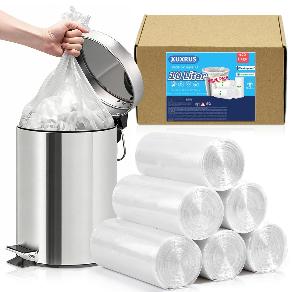 Xuxrus 10 Liter Small Bin Bags, Pedal Clear Bin Liners Strong Plastic Waste Bags For Bathroom Office Toilet 420 Counts