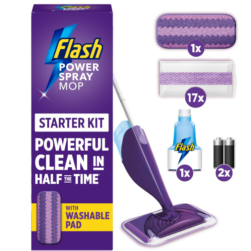 Flash Flash Power Spray Mop Floor Cleaner Starter Kit (1 Washable + 17