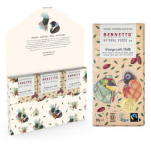 Orange with Chilli Dark chocolate with orange zest and a hint of chilli. 60% cocoa. Certified organic, Fairtrade, and net climate positive. Beautiful