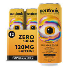 Neutonic Nootropic Productivity Energy Drink | Orange Sunrise 12 Cans | 120mg Natural Caffeine, Zero Sugar | Support Energy, Mental Performance, Cogn
