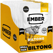 Ember Beef Biltong Original 250g Box - High Protein Meat Jerky Snack - Ready to Eat, Low Fat, No Added Sugar, Keto, No Artificial Colours or Flavours