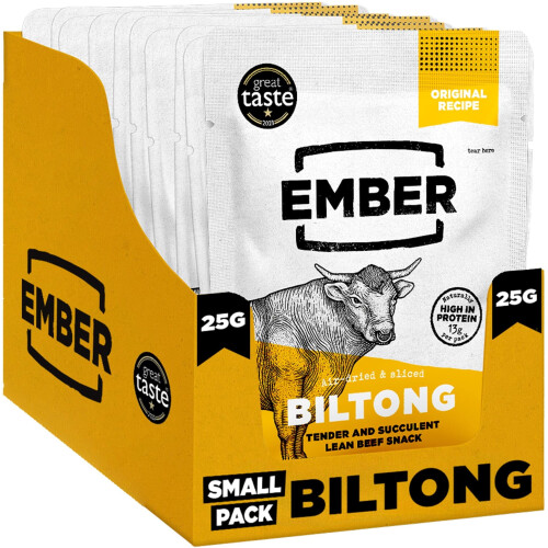 Ember Beef Biltong Original 250g Box - High Protein Meat Jerky Snack