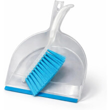 Dustpan & Brush Set Durable Bristles Easy to Sweep Translucent Plastic, Blue Rubber Lip, Dense Bristles, Ergonomic Handle Big Pan, Nesting Storage (P