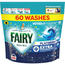 Fairy Non Bio Platinum Washing Liquid Pods, Voted No1 for Sensitive Skin, 60 Washes