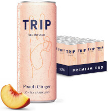 TRIP CBD Drink, Sparkling Peach Ginger Fizzy Drink, Low Calorie, Vegan (Pack of 24 x 250ml)