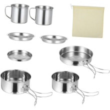 Set de vase de gătit pentru camping din oțel inoxidabil, 8 bucăți, oală și tigaie pliabile pentru 5-6 persoane, drumeții, grătar, picnic