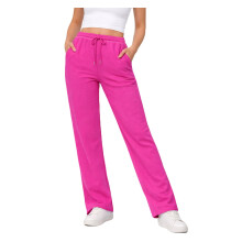 (Electric Fuchsia, UK 14) Women Fleece Joggers Open Hem Gym Soft Pants