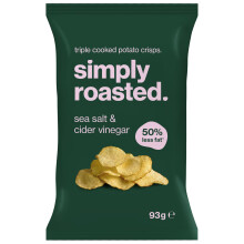 Simply Roasted - Sea Salt & Vinegar Crisps | 12 x 93g Sharer Bags | Tangy & Salty | 50% Less Fat | Under 99 Calories Per Serve | Triple Cooked for th