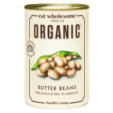 Eat Wholesome Organic Butter Beans, 400g (Pack of 12) - In Water, Pre-Cooked, No Added Salt, 100% Natural, Source of Protein, Vegan, Non-BPA Lining
