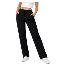 (Black, UK 14) Women Fleece Joggers Open Hem Gym Soft Pants