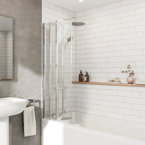 5 Panel 1200 x 1400mm Chrome Over Bath Glass Shower Screen Folding 1