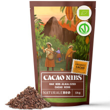 NaturaleBio Organic Raw Cacao Nibs 1 kg. Natural and Pure. Made in Tropical Regions from The Theobroma Cacao Plant. Source of Magnesium, Potassium an