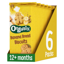 Organix Banana Bread Biscuit Toddler Snacks Shaped as Gingerbread Men 135 g (Pack of 6)