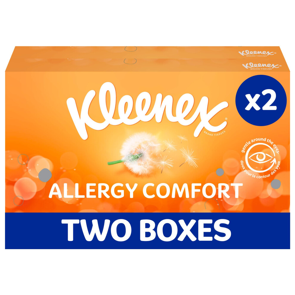 Kleenex Allergy Comfort Facial Tissues - Multipack 2 Tissue Boxes - Extremely Gentle For Hayfever And Allergy Symptoms