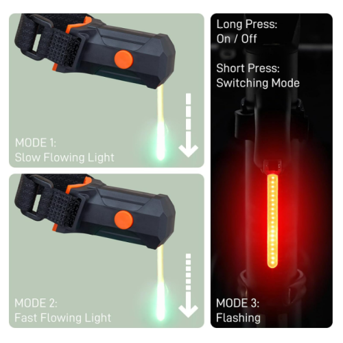 LED Bicycle Tail Light, Red Flowing Taillight, 3 Modes, USB Rechargeable(Black) 2