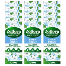 Zoflora Linen Fresh All Purpose Concentrated Disinfectant Liquid 12 X 120 ml, Antibacterial and Multi-Surface, Pet Safe Disinfectant, Kills 99.9 Perc