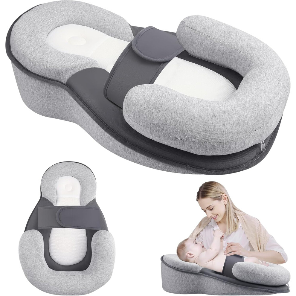 Baby Wedge Pillow For Newborn, Baby Feeding Pillow With Adjustable Safety Strap, Reflux Breastfeeding Nursing Pillow Delousiber