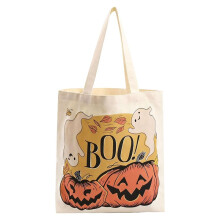 Bolsa de Lona de Halloween con Diseño Festivo de Calabaza y Fantasma para Pedir Dulces