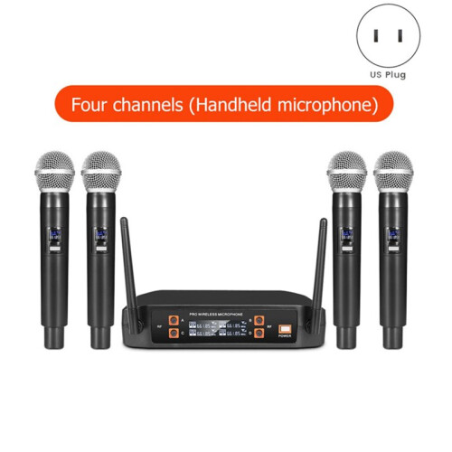 Wireless Microphone Handheld 4 Channel UHF Fixed Frequency Dynamic Microphone System for Karaoke Wedding Party Stage US 2