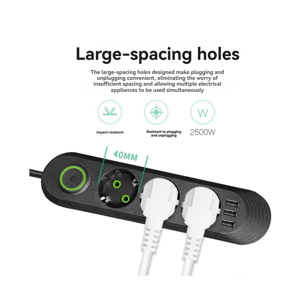2500W Ac Outlet Multiprise Power Strip Extension Cord European Standard Socket With Usb Charging Eu Plug A 6031068244284